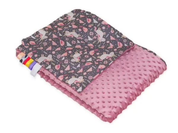 Kocyk MINKY bawełna Koniki brąz Róż Retro