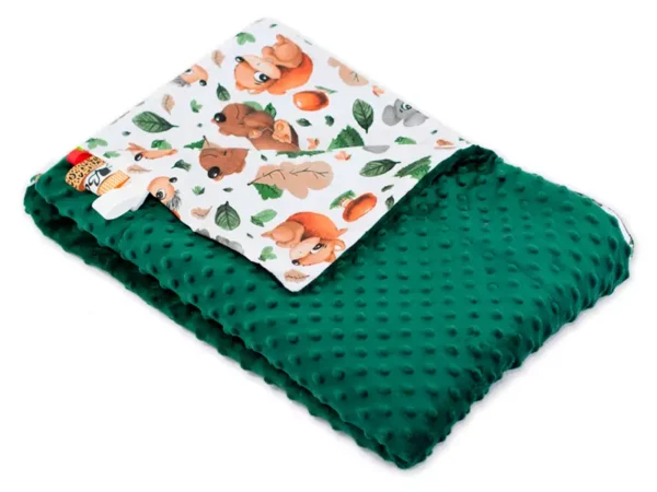 Kocyk MINKY bawełna Zwierzaki Zieleń Butelkowa