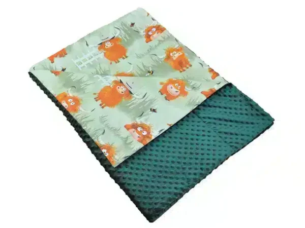 Kocyk MINKY bawełna zieleń butelkowa-zielone byczki