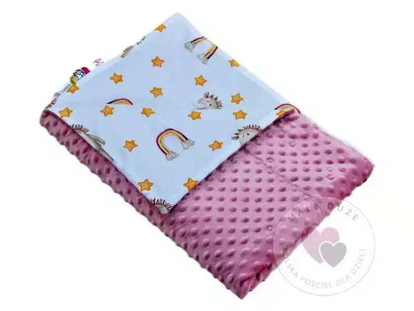 Kocyk MINKY wzór retro konik tęcza