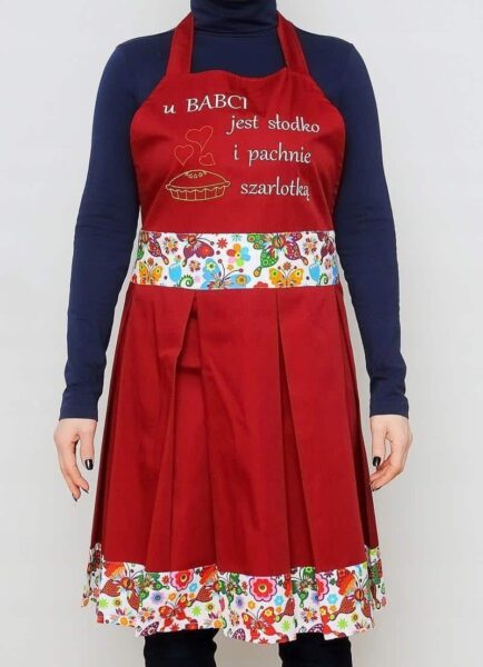 Fartuch kuchenny z haftem damski bordowy