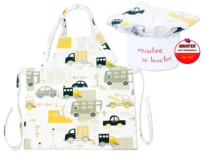 KOMPLET "MAŁEGO KUCHARZA" WZÓR ŻÓŁTE SAMOCHODY