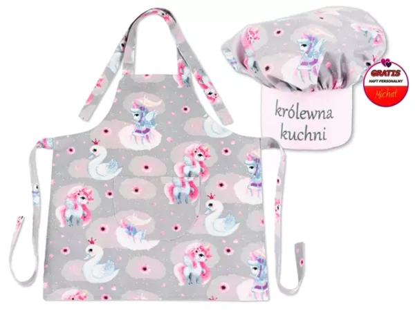 KOMPLET "MAŁEGO KUCHARZA" WZÓR SZARE KONIKI