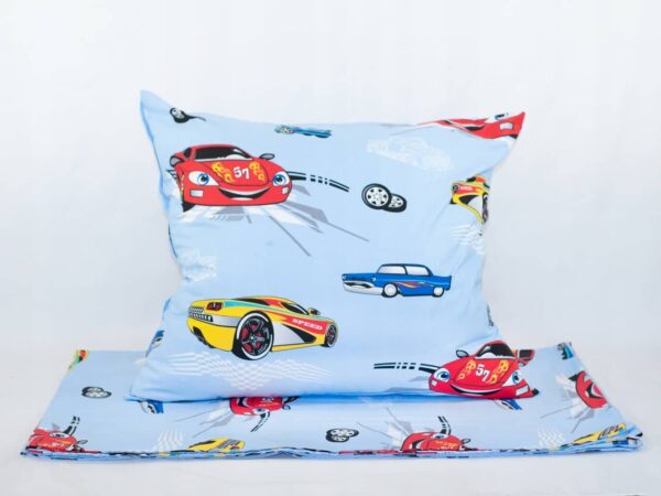 Pościel do łóżeczka 90x120 wzór samochód niebieski