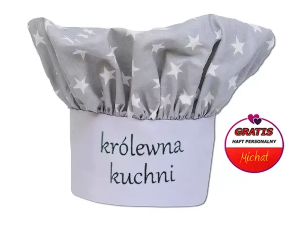 Czapka kucharska personalizowana HAFT Gwiazdki Szare