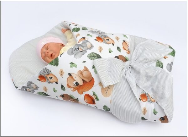 rożek niemowlęcy usztywniony prosty zwierzaki/szare paseczki