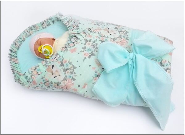 rożek niemowlęcy usztywniony z falbanką sarenka/mięta