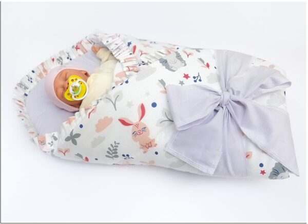 rożek niemowlęcy usztywniony z falbanką jeżyki/szare