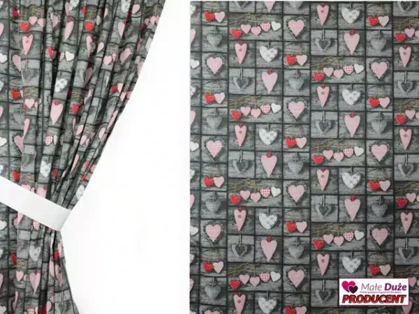 Zasłony do pokoju dziecka Serca Grafit