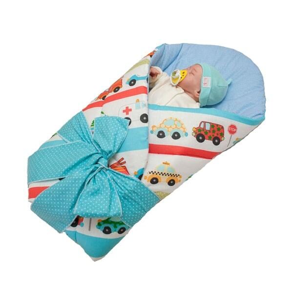 rożek niemowlęcy usztywniony prosty autka/niebieskie paseczki