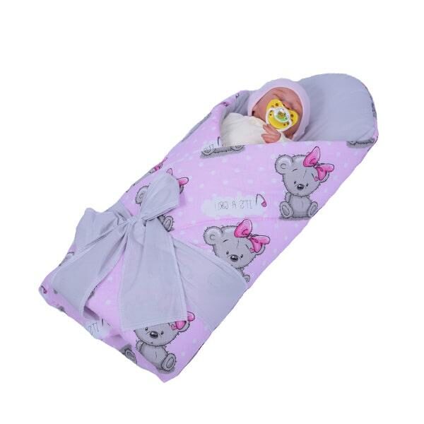 rożek niemowlęcy miękki prosty miś girl/szare