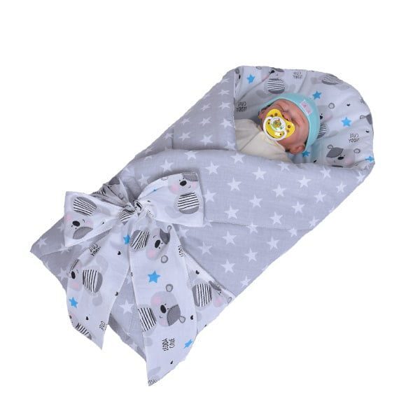 rożek niemowlęcy miękki prosty szara gwiazdka/mis teddy