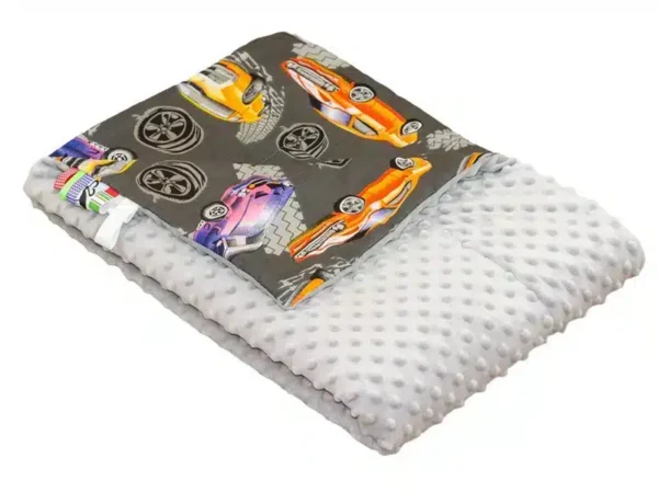 Kocyk MINKY bawełna szary czarne samochody