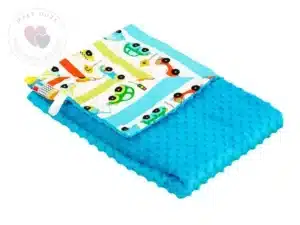 Kocyk MINKY bawełna turkus autka