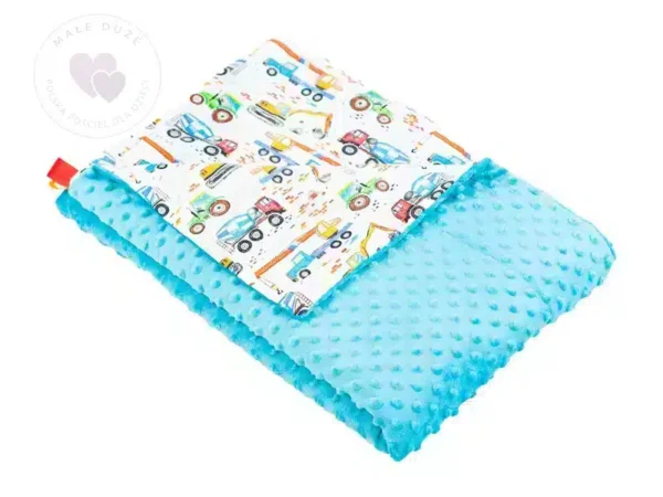 Kocyk MINKY bawełna turkus koparki