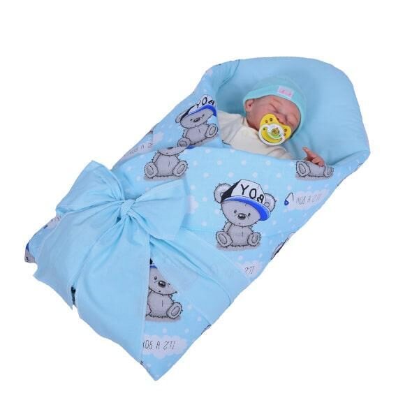 rożek niemowlęcy miękki prosty miś boy/błękit