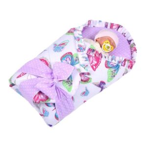 Rożek niemowlęcy z falbanką usztywniony motyle duże