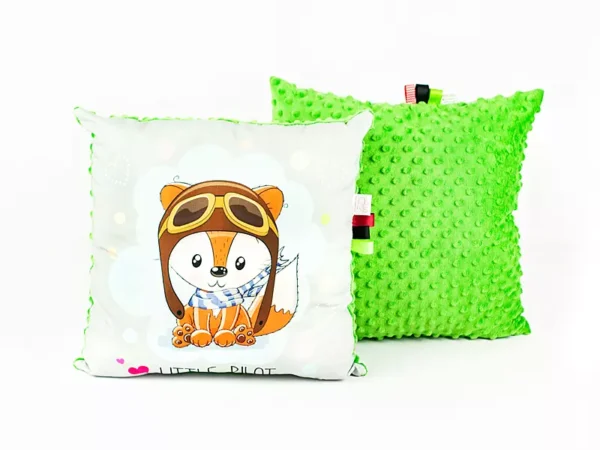 PODUSZKA MINKY DLA DZIECKA-PODUSZKA LISEK zielona