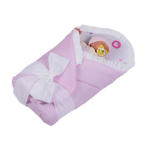 rożek niemowlęcy usztywniony z falbanką róż kropeczki księżniczka