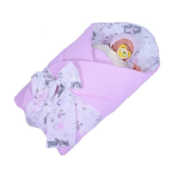 rożek niemowlęcy miękki prosty róż kropeczki/niedźwiedź