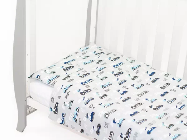 KOMPLET POŚCIELI BAWEŁNIANEJ wzór szare auta