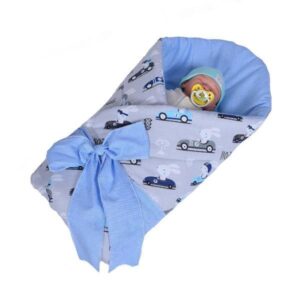 rożek niemowlęcy usztywniony prosty zając w aucie/niebieskie paseczki