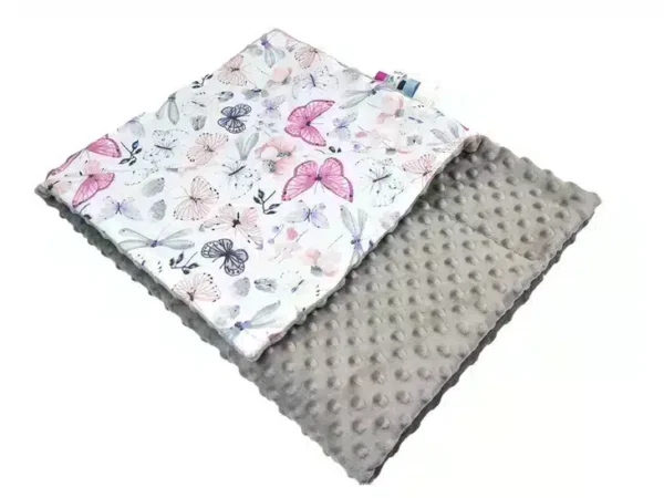 Kocyk MINKY wzór zimny beż-motylki