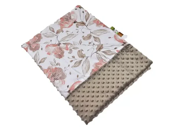 Kocyk MINKY wzór zimny beż- peonia