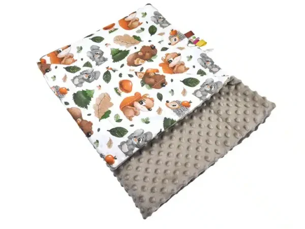 Kocyk  MINKY bawełna beż zwierzaki