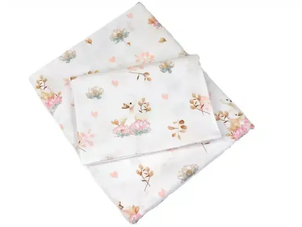 KOMPLET POŚCIELI BAWEŁNIANEJ 100X160 wzór białe łabędzie