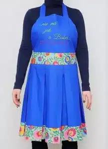 Fartuch kuchenny z haftem damski niebieski
