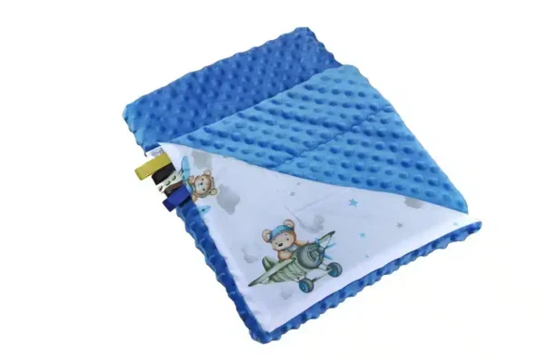 Kocyk MINKY wzór jeans-miś-samolot