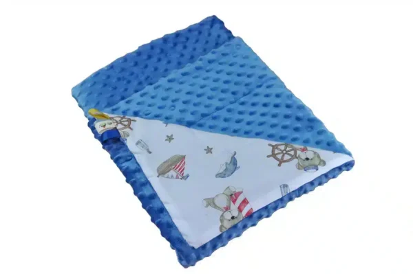 Kocyk MINKY wzór jeans-miś-marynarz