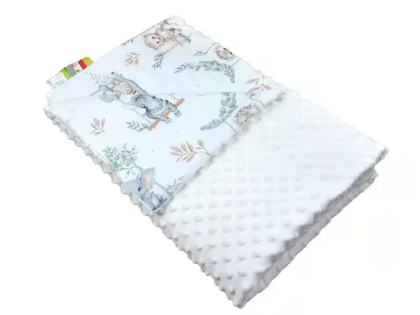 Kocyk  MINKY bawełna  kremowy zwierzęta na huśtawce