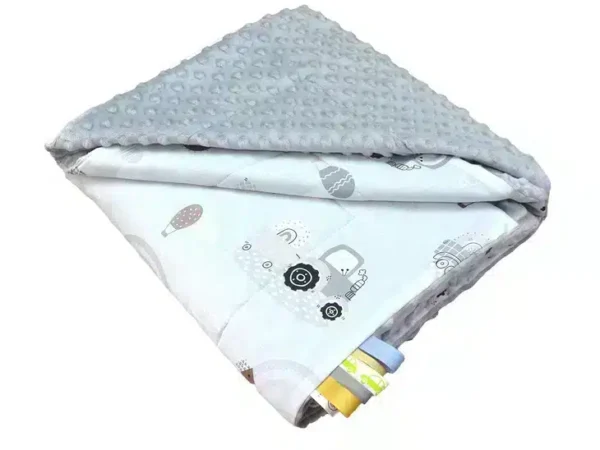 Kocyk  MINKY bawełna  szare auto tęcza