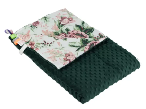 Kocyk MINKY bawełna Róża Pudrowa Zieleń Butelkowa