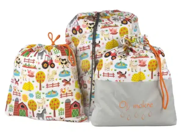 komplet worków bawełnianych wzór farma