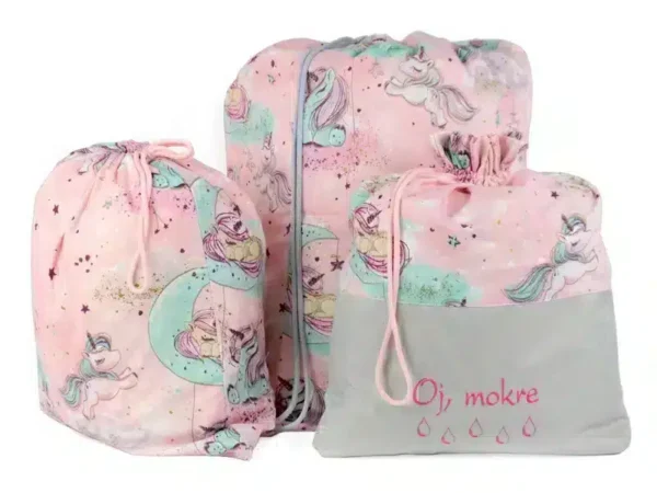 komplet worków bawełnianych wzór jednorożec różowy
