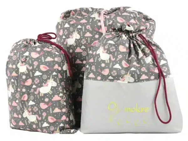 komplet worków bawełnianych wzór koniki brąz