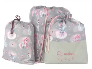 komplet worków bawełnianych wzór koniki szare