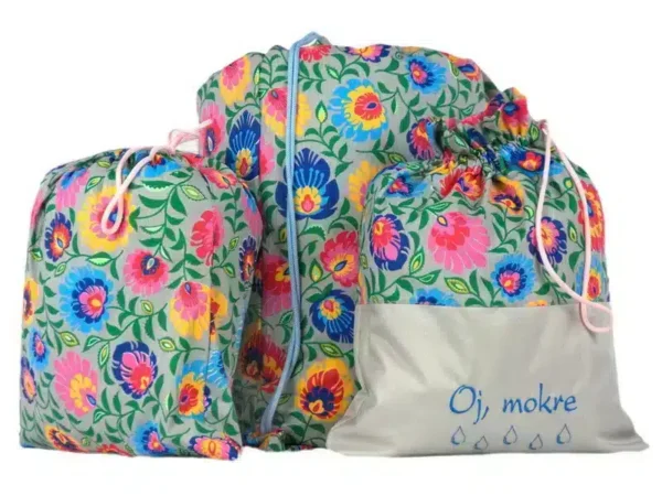 komplet worków bawełnianych wzór Łowicz szary