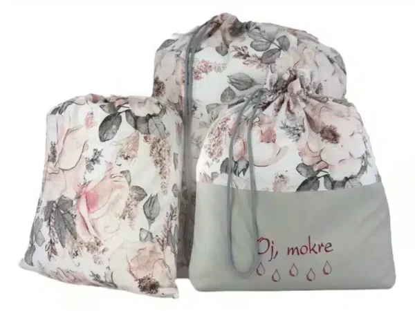 komplet worków bawełnianych wzór peonia biała