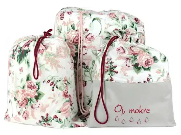 komplet worków bawełnianych wzór pudrowa róża