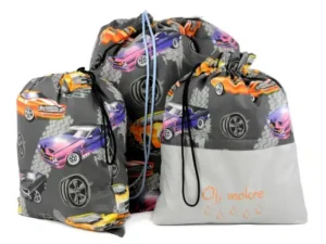 komplet worków bawełnianych wzór samochody czarne