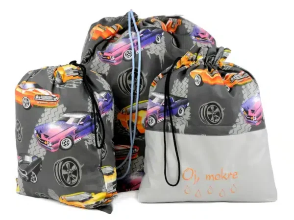komplet worków bawełnianych wzór samochody czarne