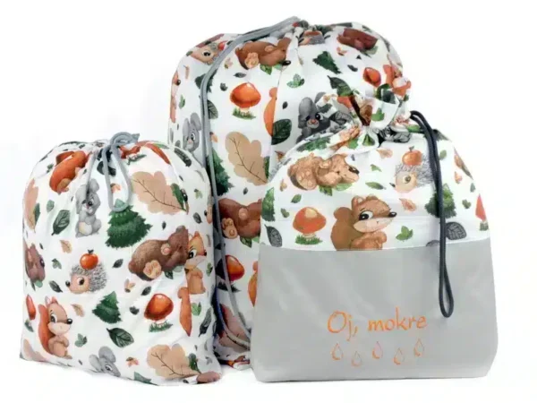 komplet worków bawełnianych wzór zwierzaki