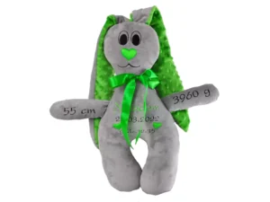 Króliczek maskotka z metryczką HAFT personalizowany Zielony