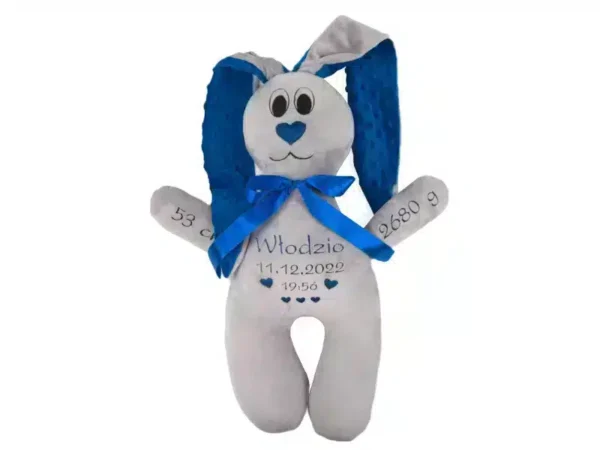 Króliczek maskotka z metryczką HAFT personalizowany Chaber