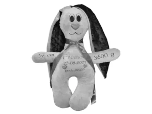 Króliczek maskotka z metryczką HAFT personalizowany Grafit