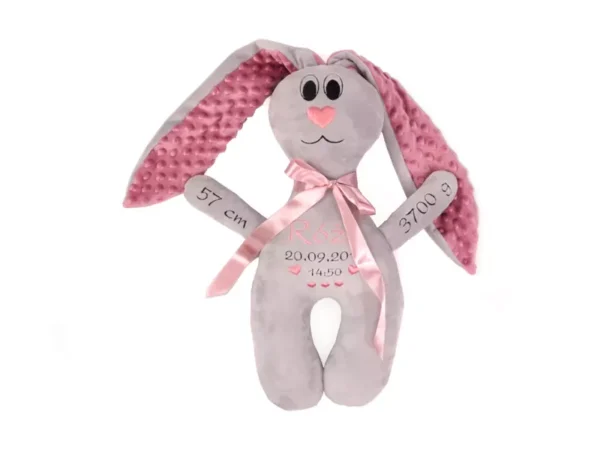 Króliczek maskotka z metryczką HAFT personalizowany Róż Retro